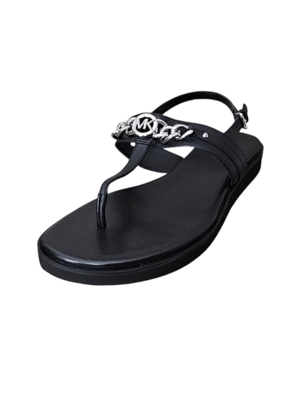 Michael Kors Roxane Black Leather Thong Chain Sling Back Sandals New COA 9.5